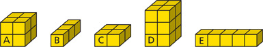 Five boxes made of unit cubes.