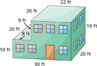 A building is a solid shape showing the height, width, and length of the object.