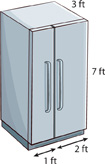 A side-by-side refrigerator is a solid shape showing the height, width, and length of the object.