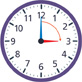 A clock with the hour hand pointing to “3” and the minute hand pointing to “12.” An arrow points from the minute hand clockwise to the hour hand.
