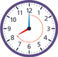 A clock with the hour hand pointing to “8” and the minute hand pointing to “12.” An arrow points from the minute hand clockwise to the hour hand.