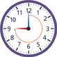 A clock with the hour hand pointing to “9” and the minute hand pointing to “12.” An arrow points from the minute hand clockwise to the hour hand.