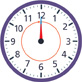 A clock with the hour hand pointing to “12” and the minute hand pointing to “12.” An arrow points from the minute hand clockwise to the hour hand.
