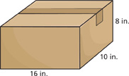 A box is 8 inches in height, 16 inches in width, and 10 inches in length.