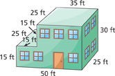 A building is a solid shape showing the height, width, and length of the object.