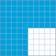 A hundredths grid with 75 squares shaded.