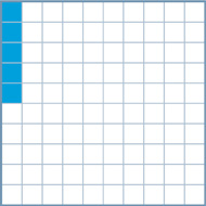 A hundredths grid with 5 squares shaded.