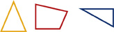 A set of 3 shapes: isosceles triangle, quadrilateral with no parallel sides, right triangle.