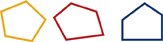 A set of 3 shapes: pentagon with equal sides, pentagon with unequal sides, pentagon with two parallel sides.
