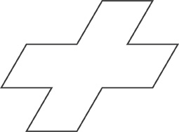 A shape resembling a plus sign slanted to the right.