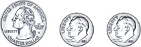 A quarter, a dime, and a dime.