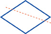 A rhombus with a dotted line from the middle of 1 side to near the corner of the opposite side.