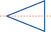 A triangle with 2 equal opposite sides and a dotted line down the middle.