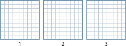 Three 10 by 10 grids.