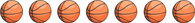 A group of basketballs: basketball, basketball, basketball, basketball, basketball, basketball, basketball.