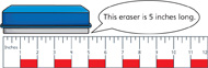 An eraser measured by a ruler.