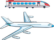 Hay dos dibujos, un vagón de tren y un avión que se extiende más que el vagón.