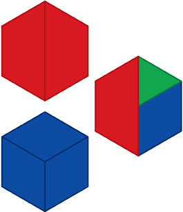 Hay 3 hexágonos divididos en figuras más pequeñas.