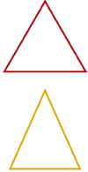 Hay un triángulo equilátero y un triángulo isosceles.