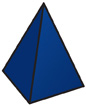 Una figura tridimensional tiene 5 superficies planas y 1 punto. Una superficie plana es un cuadrado. Las otras 4 superficies planas son triángulos.
