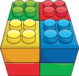 Cuatro torres de cubos, en dos filas de dos, forman un cubo.