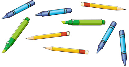 Hay un conjunto de objetos: crayón, crayón, lápiz, marcador, lápiz, marcador, lápiz, crayón, crayón.