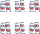 Hay un grupo de vasos de yogur en 2 filas. Cada fila tiene 3 grupos. Cada grupo tiene 4 vasos de yogur.