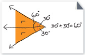 Hay tres semirrectas dibujadas a mano que muestran dos ángulos de un triángulo con una oración numérica.