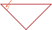 Hay un triángulo con un ángulo de 90 grados y dos de 45 grados. Una flecha apunta a uno de los ángulos de 45 grados.