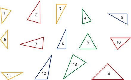 Hay un grupo de 14 triángulos numerados.