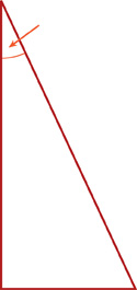 Hay un triángulo. Una flecha apunta a un ángulo de 25 grados.