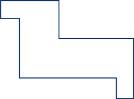 Hay una figura que se parece a una “L” con un cuadrado conectado en la parte superior del brazo vertical a la izquierda y un rectángulo conectado con la base del brazo horizontal a la derecha.
