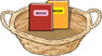 A basket with books. In the basket: book, book.