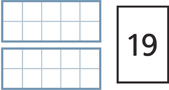 Two ten frames show 2 rows. Both rows in each ten frame are blank. A number card shows a “19.”