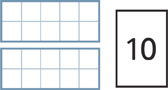 Two ten frames show 2 rows. Both rows in each ten frame are blank. A number card shows a “10.”