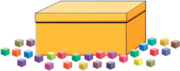 A box has a group of cubes in front of it: cube, cube, cube, cube, cube, cube, cube, cube, cube, cube, cube, cube, cube, cube, cube, cube, cube, cube, cube, cube, cube, cube, cube, cube, cube, cube, cube, cube.