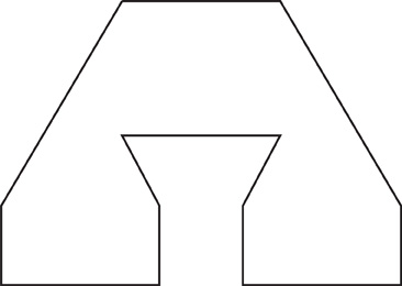 The outline of a shape that looks like an upside-down scale. It has a base and 2 legs that get thicker as they move away from the base.
