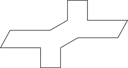 The outline of a shape with a base, a top, and two sides.