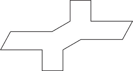 The outline of a shape with a base, a top, and two sides.