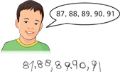 A boy says: “87, 88, 89, 90, 91.” Beneath this, the same numbers are handwritten.