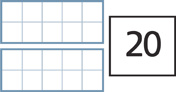 Two empty ten frames and a number card that shows a “20.”