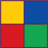 A square with a line through the center from the top to the bottom, and another line through the center from the left to the right. The lines create 4 equal parts. Each part is a different color.