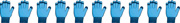 A row of gloves: glove, glove, glove, glove, glove, glove, glove, glove, glove, glove.