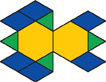 Pattern blocks form a design with a big part and a small part. The top and bottom of the design are equal.