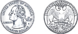 Hay los dos lados de una moneda de 25 centavos. Uno de los lados tiene una cabeza y el otro tiene un águila.