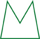 Hay una figura con 5 lados y 5 esquinas que se parece a la letra “M”. Tiene una base plana y 2 puntos en la parte superior que parecen las puntas de triángulos.