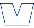 Hay una figura similar a un trapecio al revés con una figura triangular recortada del medio de la parte superior. Hay una línea punteada que va desde el medio del triángulo hasta el medio del trapecio.