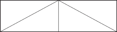 Hay un rectángulo dividido en 4 triángulos iguales.