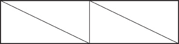 Hay un rectángulo dividido en 4 triángulos iguales.