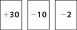 Hay un grupo de tarjetas de cambio: +30, –10, –2.